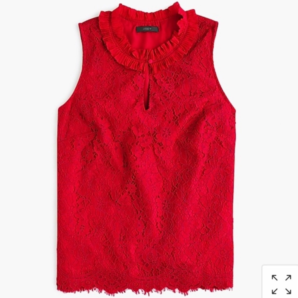 NWOT J. Crew Sleeveless Lace Ruffle Neck Blouse